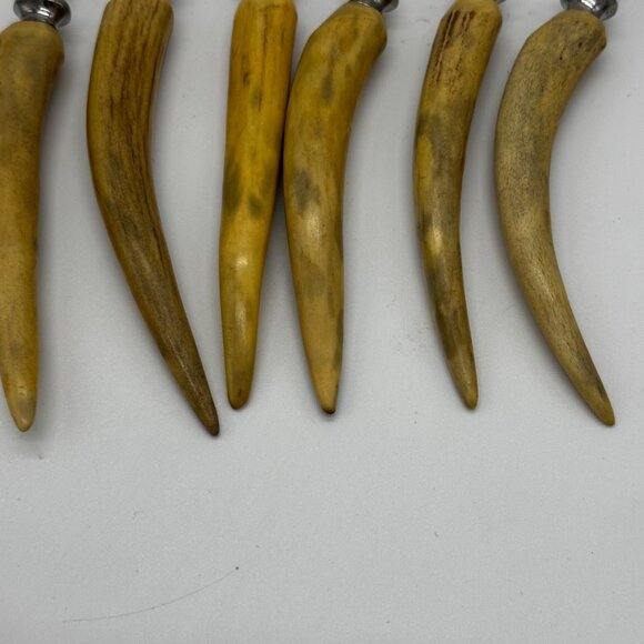Sheffield Latham Owen Rustic Antler Horn Handle Steak Knives Forks Cased Set 11 - Picture 5 of 16